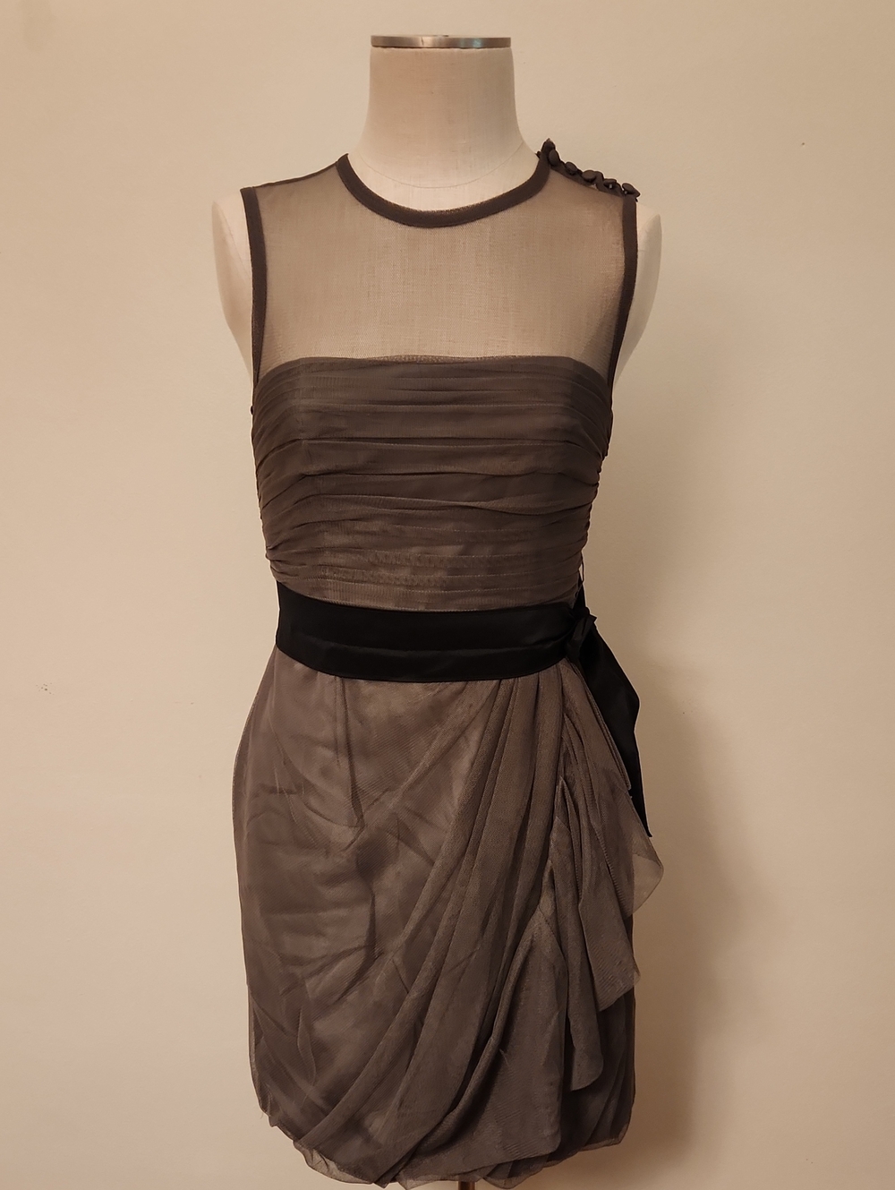 White by Vera Wang Grey Cocktail Dress with Black Sash